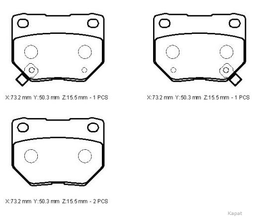 SUBARU IMPREZA- 99/03; ARKA FREN BALATASI (DİSK) (73,2X50,3X15,5)(DAIWA)