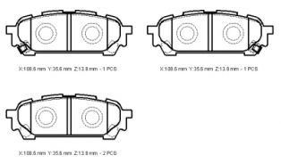 SUBARU IMPREZA- 06/07; ARKA FREN BALATASI 2,0/2,5 AWD (DİSK) (108,6X35,6X13,8) (DAIWA)