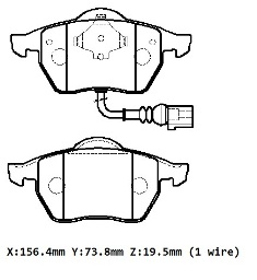 VOLKSWAGEN GOLF- 5- 04/09; ÖN FREN BALATASI 1,4FSI/1,8GTI (1KABLOLU)(DİSK)(156,4X73,8X19,5)(BRAMAX)