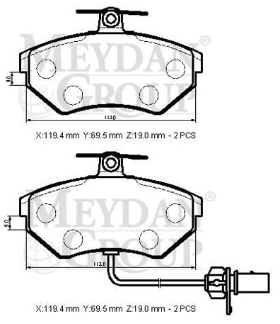 VOLKSWAGEN PASSAT- B5- 01/05; ÖN FREN BALATASI 1,6/1,8/1,9TDI(2KABLOLU)(DİSK)(119,4X69,5X19)(BRAMAX)