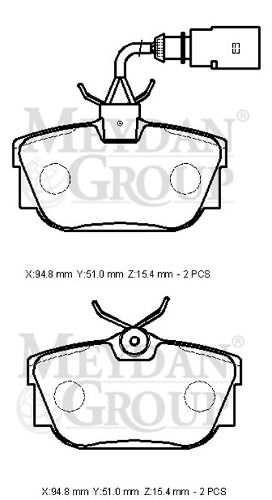 VOLKSWAGEN TRANSPORTER- T4- 96/01; ARKA FREN BALATASI (2 KABLOLU)(DİSK)(94,8X51X15,4)(BRAMAX)