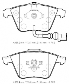 AUDI A3- 04/05; ÖN FREN BALATASI 1,6/2,0TFSI(1KABLOLU)(DİSK)(155,2X72,7X19,3/15;6,4X73X19,3)(BRAMAX)