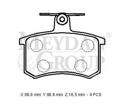 AUDI A4- 95/99; ARKA FREN BALATASI 1,8/1,9/2,0/2,3/2,4/2,6 (KABLOSUZ)(DİSK) (86,8X66,6X16,5)(BRAMAX)