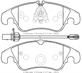 AUDI A4- 08/12; ÖN FREN BALATASI 1,8/1,8TSFI/2,0TDI(1KABLOLU)DİSK)188X73.5X17.7/18;8X73X17.7)BRAMAX)
