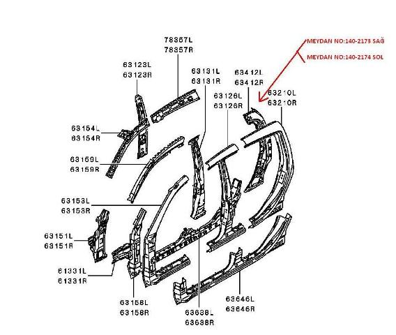 MITSUBISHI L200- PICK UP- 06/15; ARKA DİREK İÇ SACI SOL (ÇİFT KABİN) (ORİJİNAL)