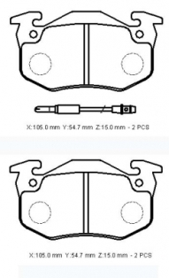 RENAULT TWINGO- 99/00; ÖN FREN BALATASI (2 KABLOLU)(DİSK)(105X54,7X15) (BRAMAX)