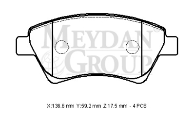 RENAULT SCENIC- 2- 03/07; ÖN FREN BALATASI (KABLOSUZ)(DİSK) (136,6X59,2X17,5) (BRAMAX)