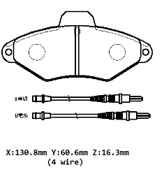 CITROEN XANTIA- 93/98; ÖN FREN BALATASI (4 KABLOLU) (DİSK)(130,8X60,6X16,3)(BRAMAX)