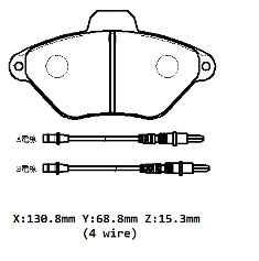 CITROEN XANTIA- 93/98; ÖN FREN BALATASI (4 KABLOLU) (DİSK)(130,8X68,8X15,3)(BRAMAX)