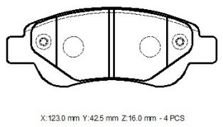 CITROEN C1- 07/13; ÖN FREN BALATASI (DİSK)(123X42,7X16)(BRAMAX)