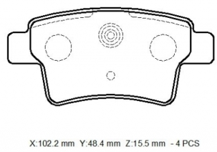 CITROEN C4 PICASSO- 07/12; ARKA FREN BALATASI 1,6/1,8/2,0(KABLOSUZ)(DİSK)(102,3X48,4X15,5)(BRAMAX)