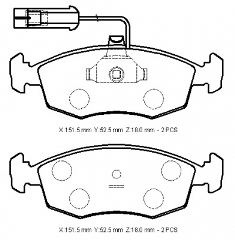 FIAT SIENA- 97/02; ÖN FREN BALATASI 1.2/1.4/1.6CC/1.7/1.9D (2 KABLOLU)(DİSK)(151.5X52.5X18) (BRAMAX)