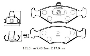 FIAT PALIO- 97/02; ÖN FREN BALATASI 1,2/1,4/1,6 (KABLOSUZ)(DİSK) (151.3X49,2X17) (BRAMAX)