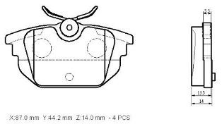 FIAT BRAVO- 97/03; ARKA FREN BALATASI (KABLOSUZ)(DİSK)(87X44.2X14)(BRAMAX)