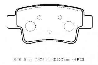 FIAT GRANDE PUNTO- 06/12; ARKA FREN BALATASI 1,4/1,6/ 1.9D(KABLOSUZ) (DİSK)(101.8X47.4X16.5)(BRAMAX)