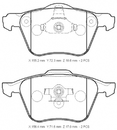 VOLVO S60- 00/04; ÖN FREN BALATASI (KABLOSUZ)(DİSK)(155,2X72,3X18,6/15;6,4X71,6X17)(BRAMAX)