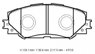 TOYOTA COROLLA- E150- 07/13; ÖN FREN BALATASI BENZİNLİ TİP (DİSK)(139,1X50,6X17,5) (DAIWA)