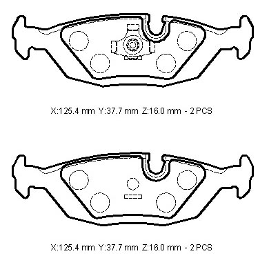 BMW 3 SERI- E30- 84/91; ARKA FREN BALATASI 316/318/320/325 (KABLOSUZ)(DİSK)(125,40X37,70X16)(BRA