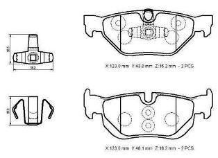 BMW 1 SERI- E87- 04/11; ARKA FREN BALATASI (KABLOSUZ)(DİSK)(123X43.8X16.2/123X48X16.2)(BRAMAX)