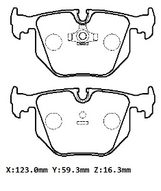 BMW 5 SERI- E39- 01/03; ARKA FREN BALATASI (KABLOSUZ) (DİSK) (123X59,3X16,3) (BRAMAX)