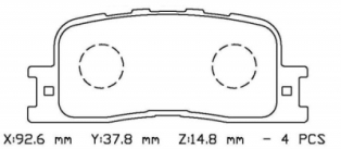 TOYOTA CAMRY- 01/04; ARKA FREN BALATASI (DİSK) (92,6X37,8X14,8) (DAIWA)