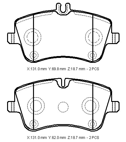 MERCEDES C CLASS- W203- 00/07; ÖN FREN BALATASI (KABLOSUZ)(DİSK)(131X69,8X18,7/131X62X18,7)(BRAM