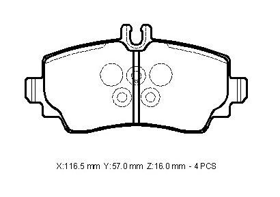 MERCEDES A CLASS- W168- 98/04; ÖN FREN BALATASI (KABLOSUZ)(DİSK)(116,43X57,55X16,85)(BRAMAX)