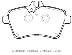 MERCEDES A CLASS- W169- 05/08; ÖN FREN BALATASI (KABLOSUZ)(DİSK)(116.8X63.8X18)(BRAMAX)