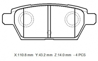 MAZDA 6- SD- 03/06; ARKA FREN BALATASI 2,0/2,3 (DİSK)(110,8X42X14)(BRAMAX)