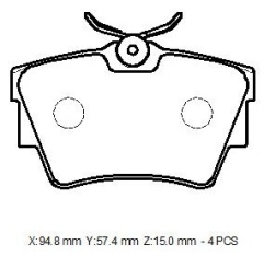 OPEL VIVARO- 04/08; ARKA FREN BALATASI (KABLOSUZ)(DİSK)(94,8X57,4X15) (BRAMAX)