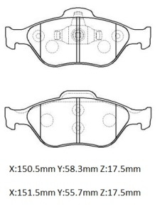 FORD FIESTA- 96/99; ÖN FREN BALATASI 1,25/1,3/1,4/1,6(DİSK(151,3X55,5X18,54/15;0,50X59X18,54(BRAMAX)