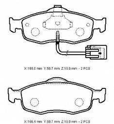 FORD MONDEO- 93/00; ÖN FREN BALATASI (2 KABLOLU) (DİSK) (155X58,7X18/15;6.4X58.7X18) (BRAMAX)