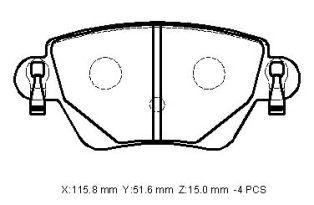 FORD MONDEO- 01/04; ARKA FREN BALATASI 1,8/2,0/2,5 (DİSK) (115,8X51,6X15) (BRAMAX)