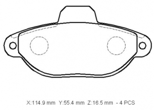 FORD KA- 09/10; ÖN FREN BALATASI 1.2CC (KABLOSUZ)(DİSK) (114.9X55.4X16.5) (BRAMAX)