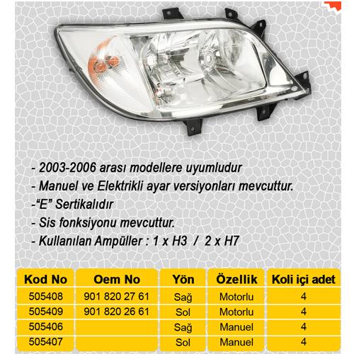 FAR SİNYAL SİS SAĞ SPRINTER 04/00-05/06 ELEKTRİKLİ H7 H3 H7