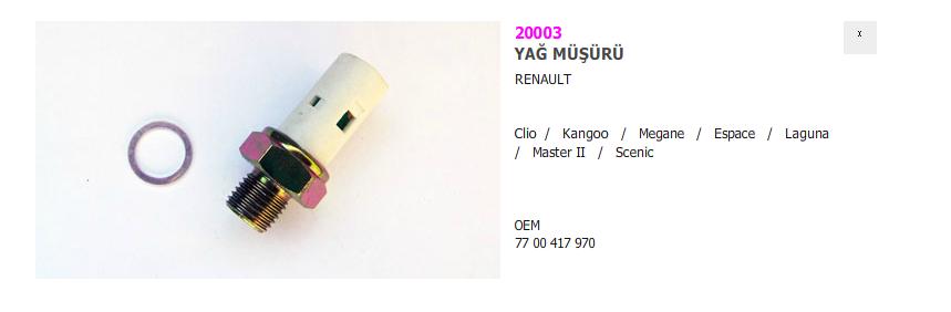 YAĞ MÜŞÜRÜ 20003 CLIO KANGO MEGANE YENİ MODEL 7700417970