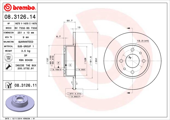 ARKA FREN DISKI FIAT BRAVO II 07 STILO 01 LINEA 07 ALFA ROMEO MITO 08 LANCIA DELTA II 08 251.5X10X4DL