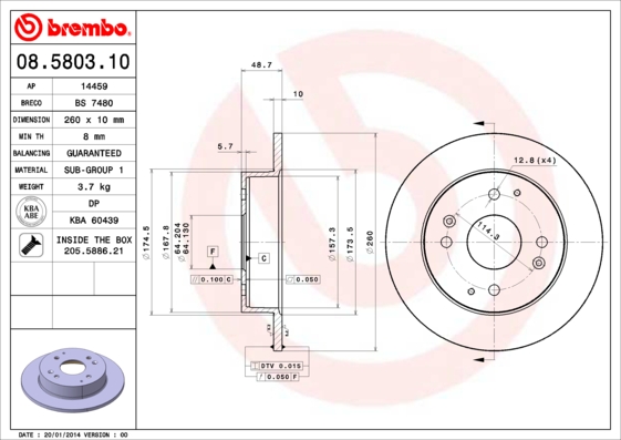 FREN DISKI ARKA DUZ 260-4 - HONDA ACCORD 90 98-ROVER 600 93 99