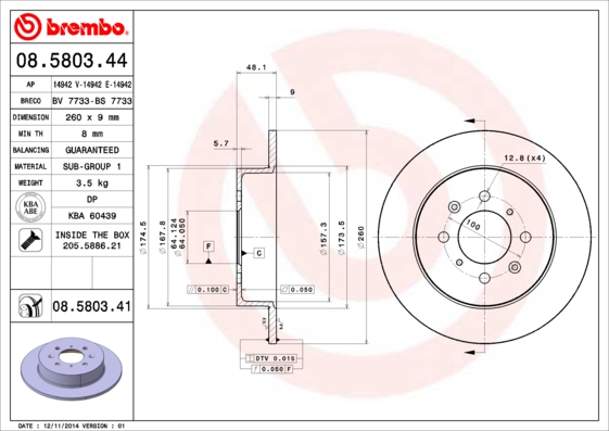 FREN DISKI ARKA DUZ 260-4 - HONDA CIVIC 2001 2006 HB