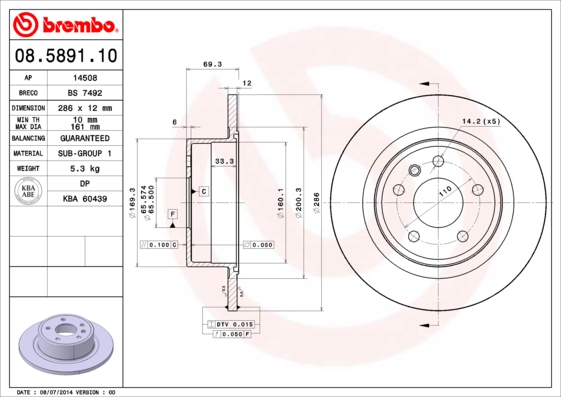 ARKA FREN AYNASI OMEGA B 2.0 24V 2.2 2.5TD 3.0 V6 94/7.03 286MM 285.8X12X5DLXHAVALI