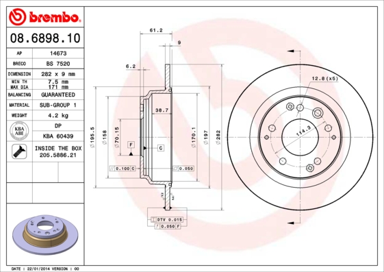 FREN DISKI ARKA DUZ- 282-5 - HONDA LEGEND 96 11/SHUTTLE 94 02