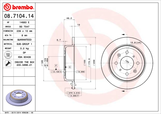 FREN DISKI ARKA DUZ 239-4 - HONDA ACCORD 86 89/CIVIC 88 95/CRX 88 91/ROVER-200 90 00/ROVER-400