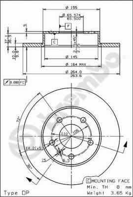 ARKA FREN AYNASI ASTRA H-COMBO C 02 MERIVA A-B 03 ASTRA G 1.8-2.0 98 ZAFIRA A 264X10X5DL