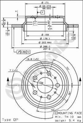 ARKA FREN AYNASI VOLVO S60 01-10 S70 01-05 S80 98-06 XC70 00-07 288X12X5DL DELYKLY 986478495-DF4066