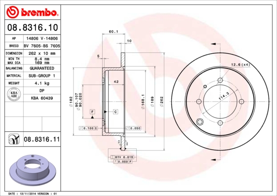 FREN DISKI ARKA DUZ 262-4 - MITSUBSIHI LANCER 03 11/GALANT 92 00