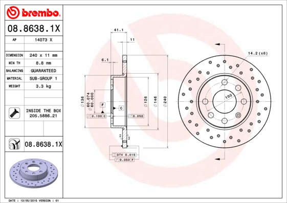 ÖN FREN AYNASI CORSA C 1.0-1.2 16V 01 11 240X11X4DL DOLU