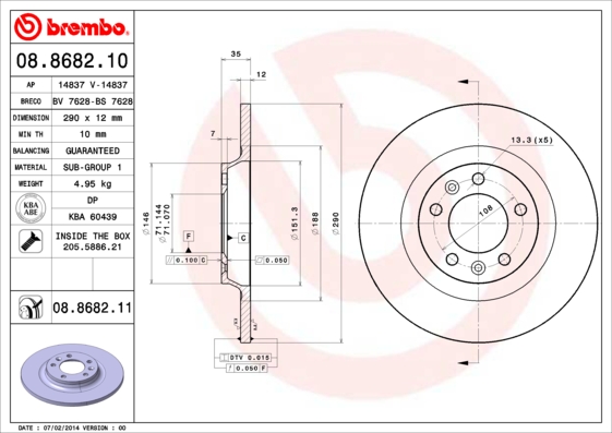 FREN DISKI ARKA 290-12-10 MM - PEUGEOT 407 1.6HDI 1.8 2.0 2.0HDI