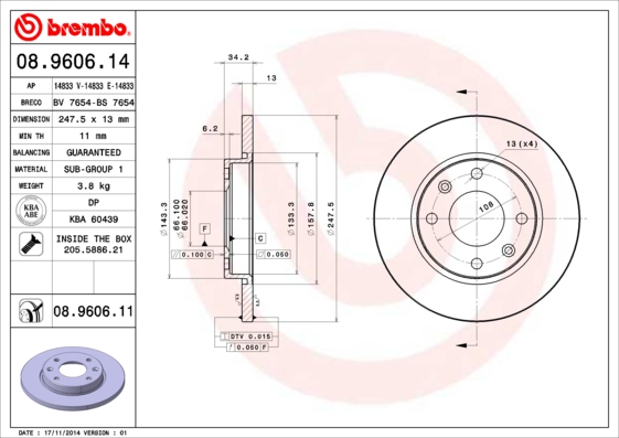 ÖN FREN AYNASI XSARA 1.5D 97-00 1.4İ 97-05 ABS SİZ P206 1.4HDİ 98 P306 1.4-1.6 94-01 247X13X4DL HAVALI