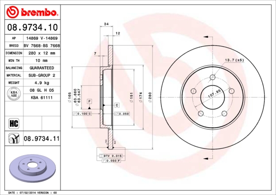 FREN DISK ARKA DUZ 280-5 FORD MONDEO III 00 - 07