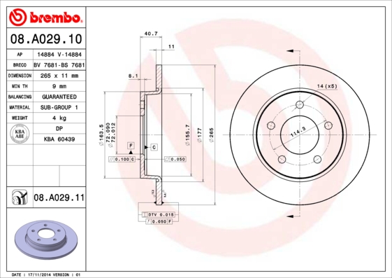FREN DISKI ARKA DUZ 265-5 UV COATED MAZDA-3 03 10